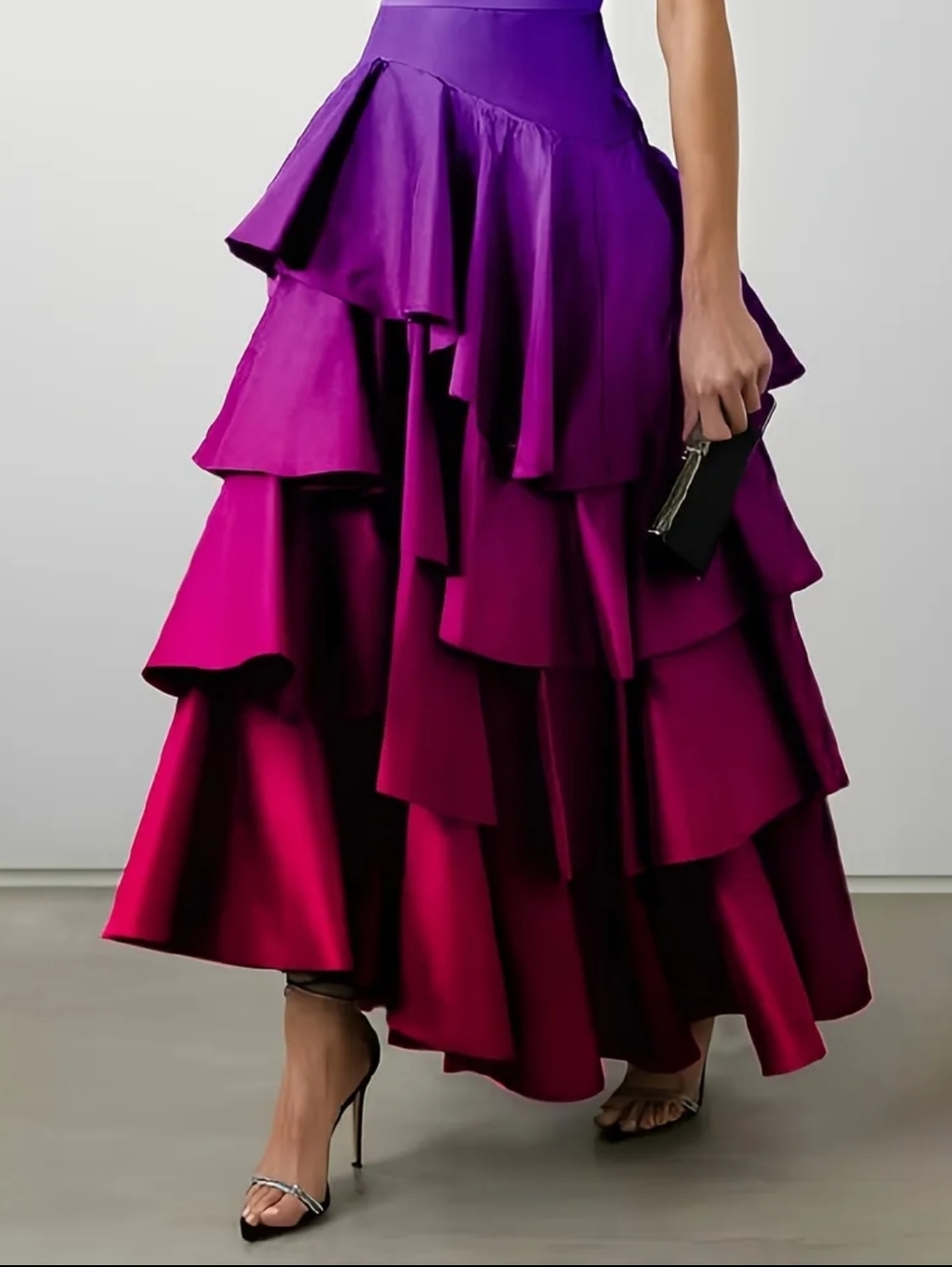 Tiered Ruffle Maxi Skirt in Violet-Magenta